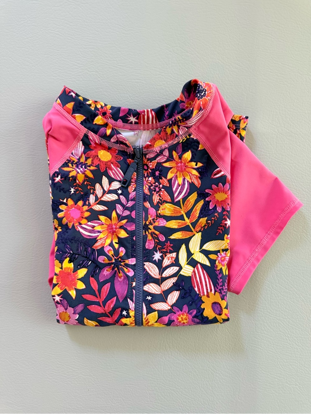 Garnet Hill Girls Swimsuit Rashguard Wave Rider Floral Shirt size 12 w/ Zipper
